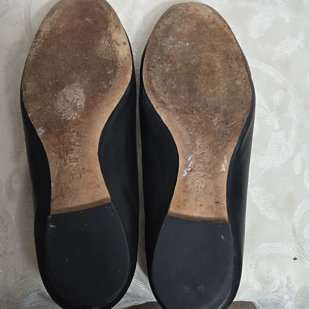 Tory Burch Black Leather Lowell Ballet Flats with Gold Emblem